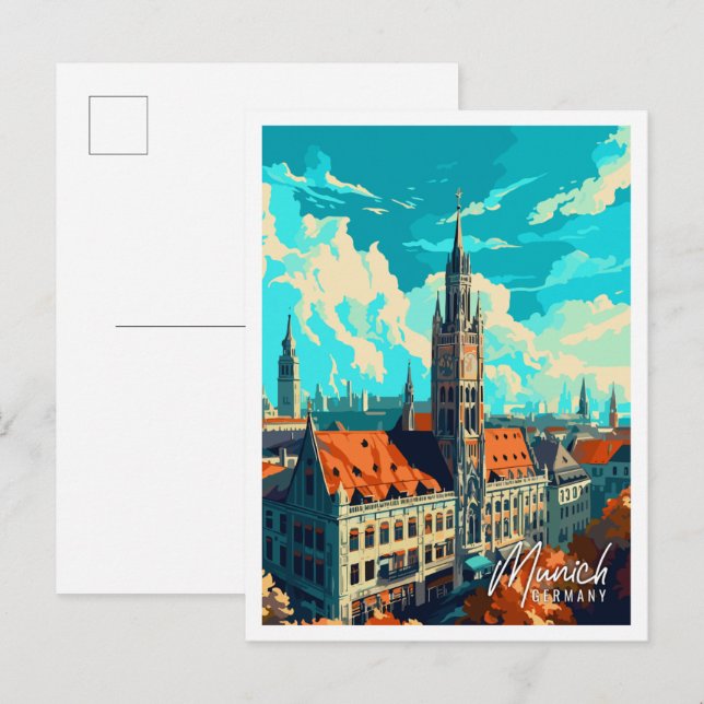Munich Germany vintage travel illustration Postcard (Front/Back)