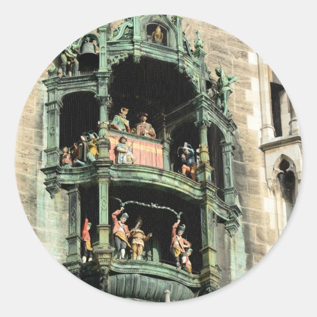 munich neues rathaus glockenspiel classic round sticker (Front)