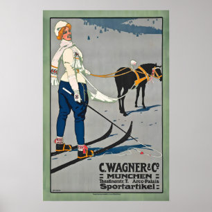 Munich Skiing in Germany Vintage Ski Poster