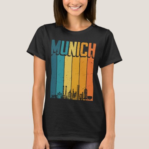 Munich Skyline Retro Vintage Souvenir Munich T_Shirt