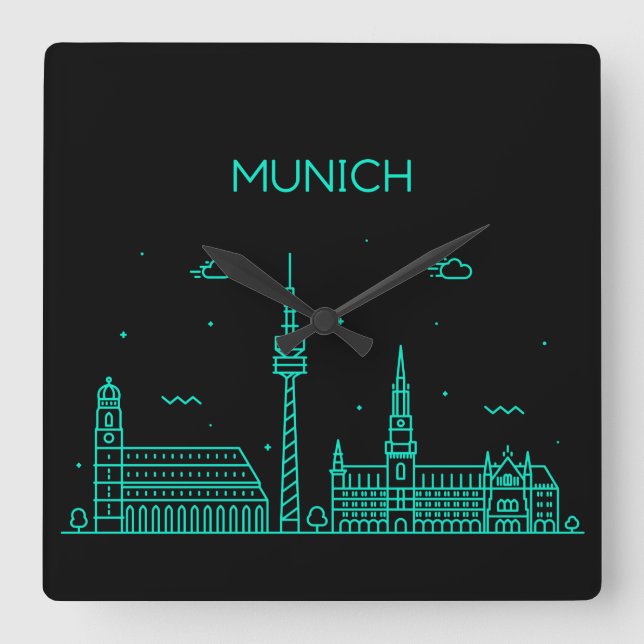 Munich skyline square wall clock (Front)