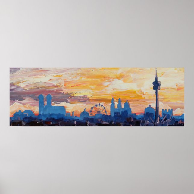 Munich Skyline with Wiesn and Octoberfest Poster (Front)