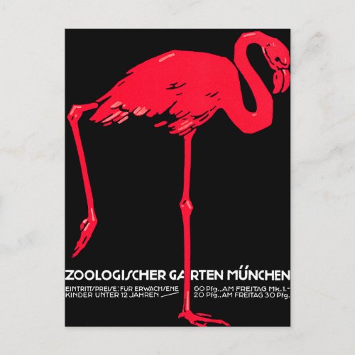 Munich Zoo Garden Flamingo Travel Art Postcard