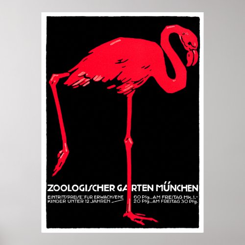 Munich Zoo Garden Flamingo Travel Art Poster