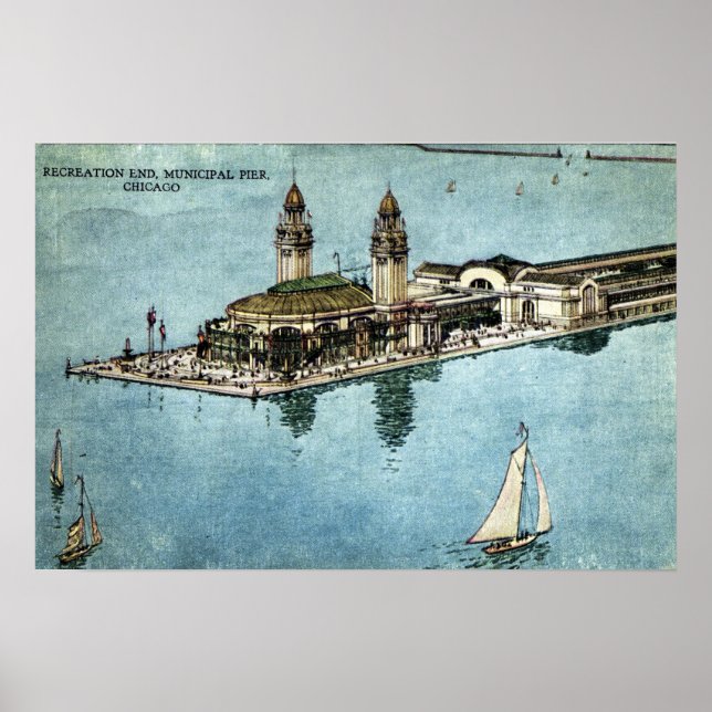 Municipal Pier Chicago Illinois Postcard 1925 Poster (Front)