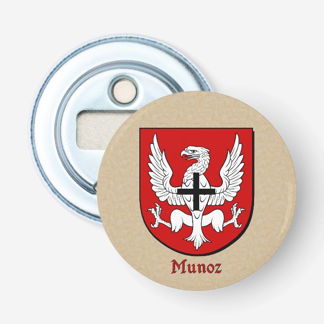 Munoz Heraldic Arms on Parchment Bottle Opener (Front)
