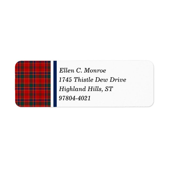 Munro Clan Red and Royal Blue Scottish Tartan Label (Front)