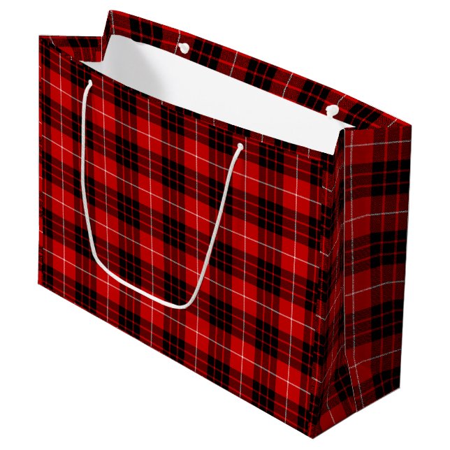 Munro tartan red black plaid large gift bag (Front Angled)