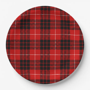 Munro tartan red black plaid paper plates
