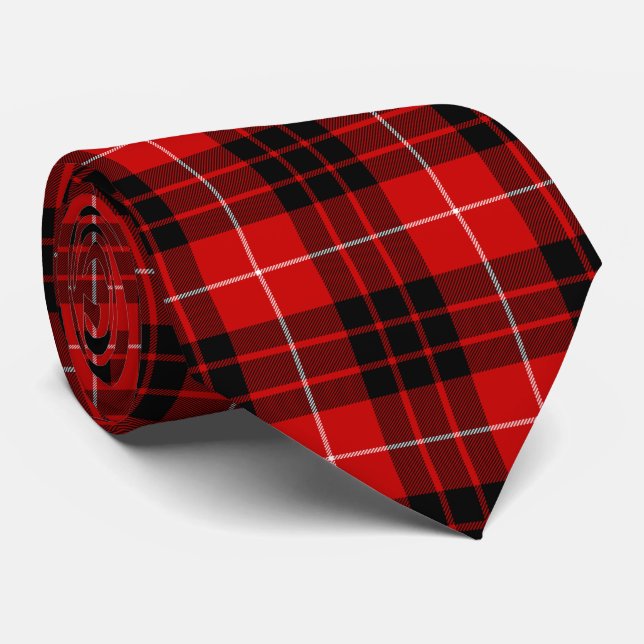 Munro tartan red black plaid tie (Rolled)