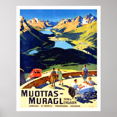 Muottas Muragl mountains landscape Switzerland Poster