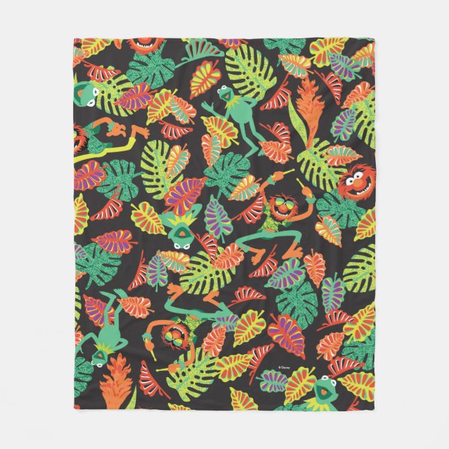 Muppets | Tropical Kermit & Animal Pattern Fleece Blanket (Front)
