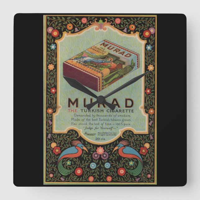 Murad Cigarettes ad Square Wall Clock (Front)