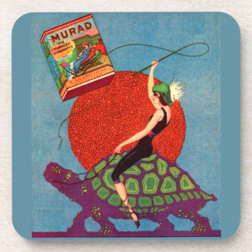 Murad cigarettes lady riding giant tortoise coaster