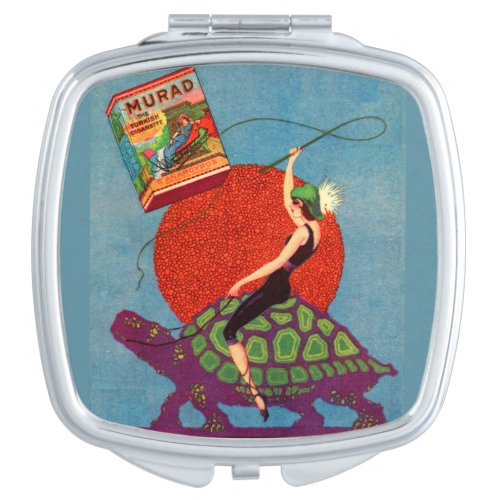 Murad cigarettes lady riding giant tortoise mirror for makeup