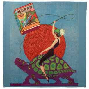Murad cigarettes lady riding giant tortoise napkin
