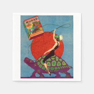 Murad cigarettes lady riding giant tortoise paper napkins