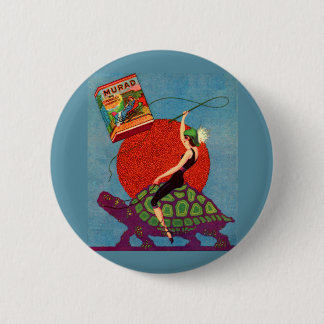 Murad cigarettes lady riding giant tortoise pinback button