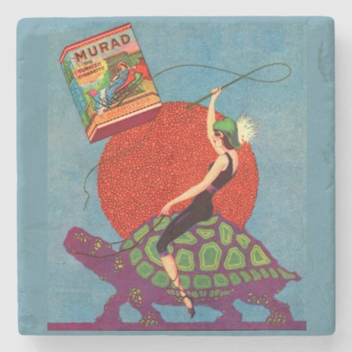 Murad cigarettes lady riding giant tortoise stone coaster