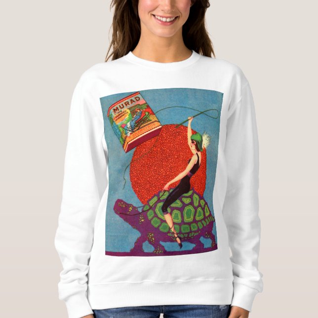 Murad cigarettes lady riding giant tortoise sweatshirt (Front)
