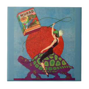 Murad cigarettes lady riding giant tortoise tile