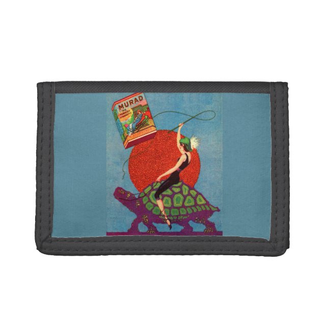 Murad cigarettes lady riding giant tortoise trifold wallet (Front)