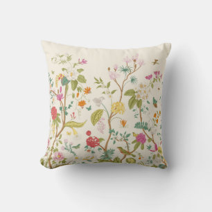 Mural. Bloom. Blooming trees. Vintage floral illus Throw Pillow