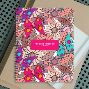 Mural doodle art butterflies and flowers colorful notebook