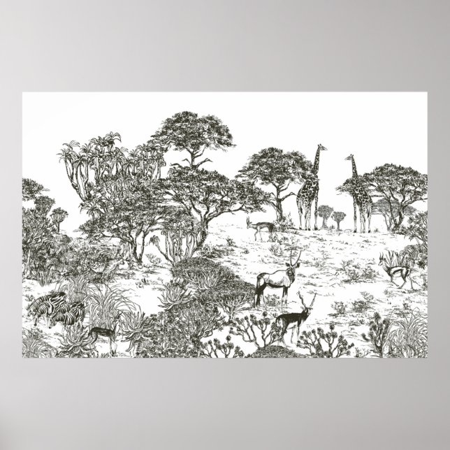 Mural hand drawn Safari Panoramic View, African La Poster (Front)
