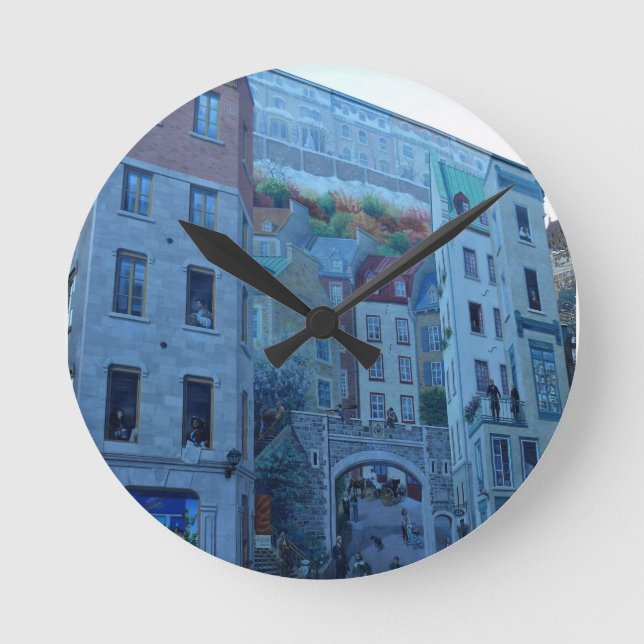 Mural in Old Quebec City, Quebec, Canada Round Clock (Front)