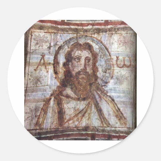 Mural painting from the catacomb of Commodilla. Classic Round Sticker (Front)