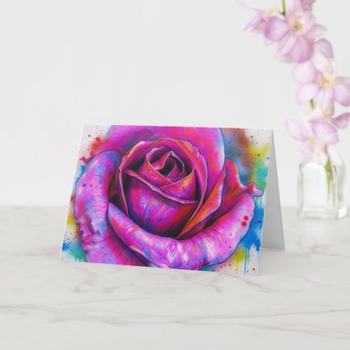 Mural Rose Art Pink Rose Floral Note Card