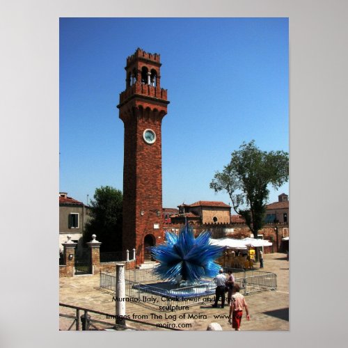 Murano Italy Clock tower and Glass sculpture Poster