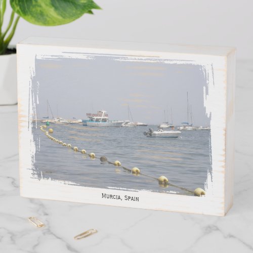 Murcia Spain boats on the water photo rustic Wooden Box Sign