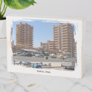 Murcia Spain buildings photo rustic Wooden Box Sign