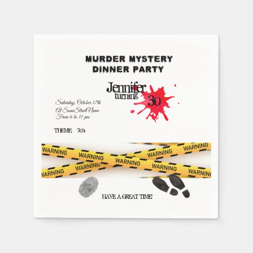 Murder mystery birthday dinner party crime scene   napkins