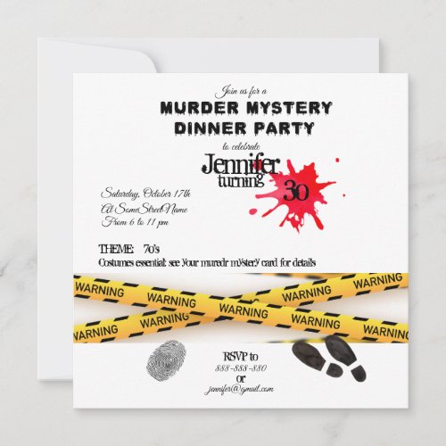 Murder mystery birthday dinner party crime scene   thank you card