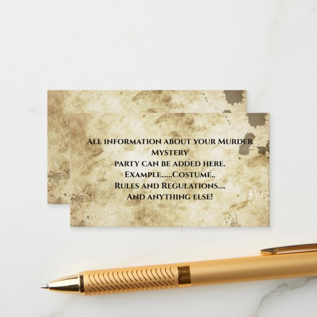 Murder Mystery Birthday Enclosure Card (Front/Back In Situ)