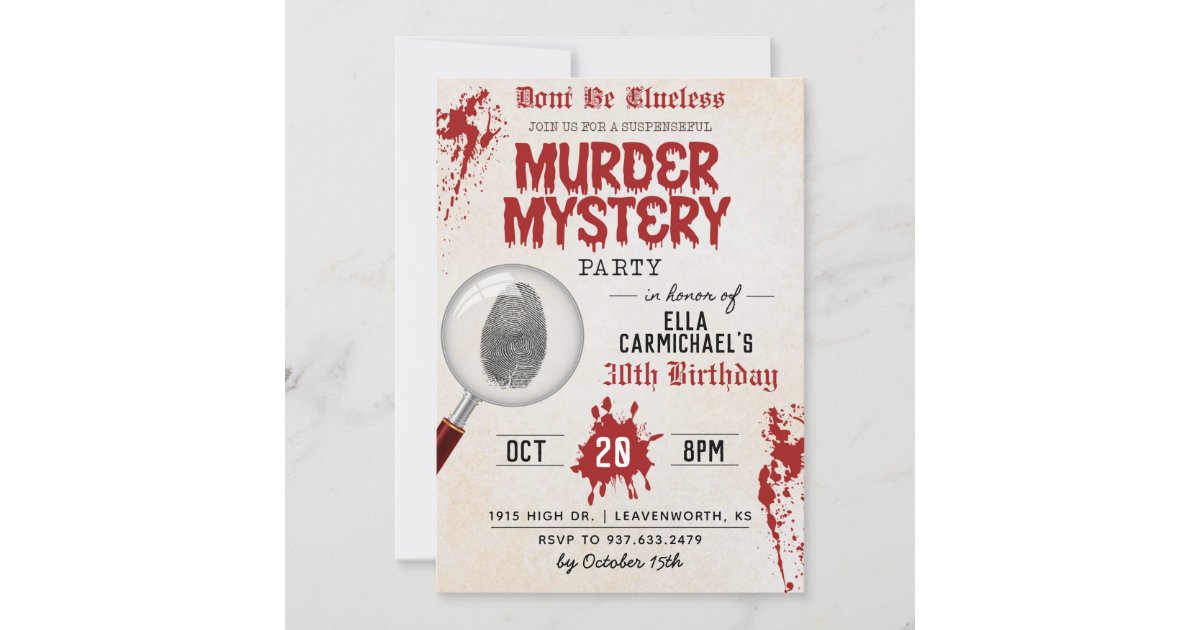 1920s Murder Mystery Dinner Invitation Party Birthday Invite 