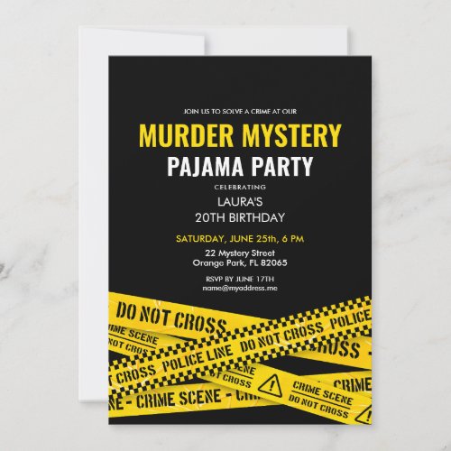 Murder Mystery Birthday Pajama Party Night Invitation