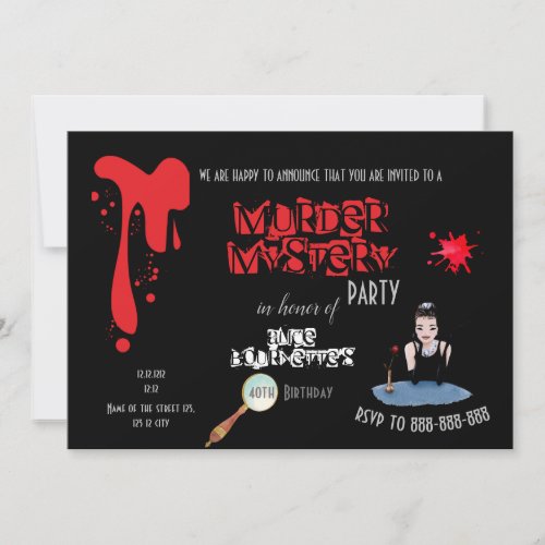 Murder Mystery Birthday Party Black Elegant  Announcement