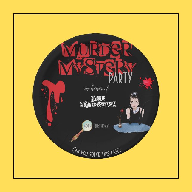 Murder Mystery Birthday Party Black Elegant  Paper Plates (Creator Uploaded)