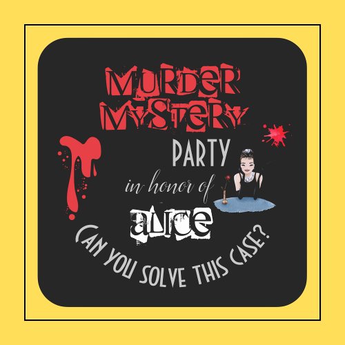 Murder Mystery Birthday Party Black Elegant  Square Sticker