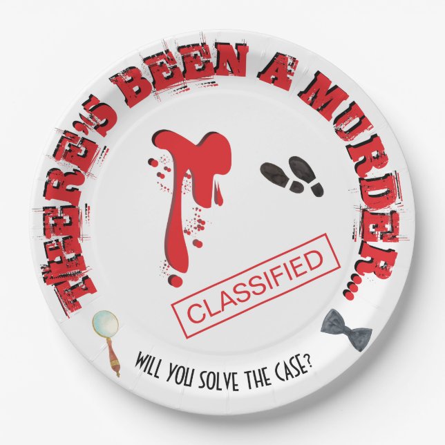 Murder Mystery Birthday Party BLOODY Paper Plates (Front)