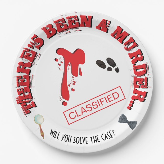 Murder Mystery Birthday Party BLOODY Paper Plates (Front)