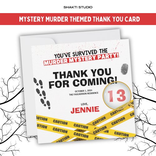Murder Mystery Birthday Party Halloween Crime Thank You Card