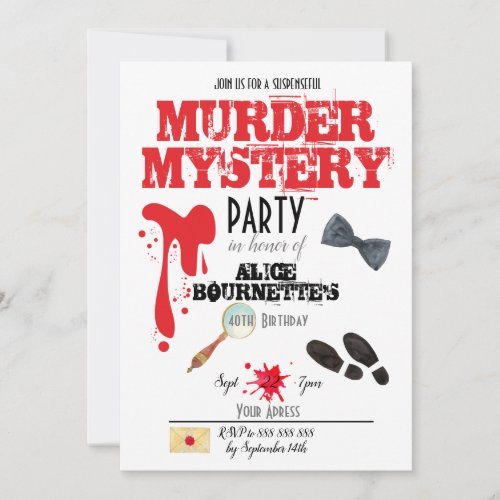 Murder Mystery Birthday Party  Invitation