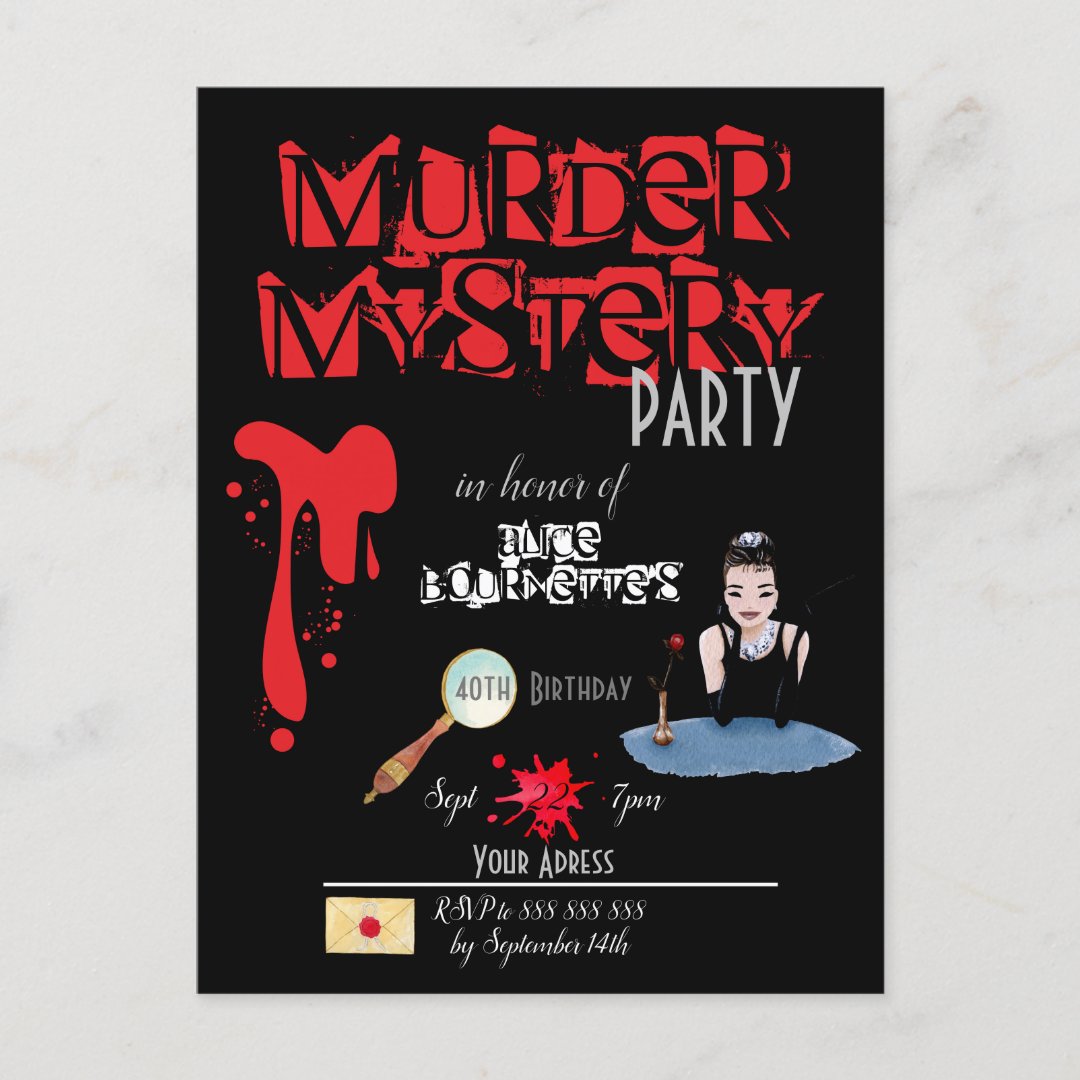 Murder Mystery Birthday Party Invitation Postcard | Zazzle