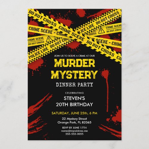 Murder Mystery Birthday Party with blood stains Invitation