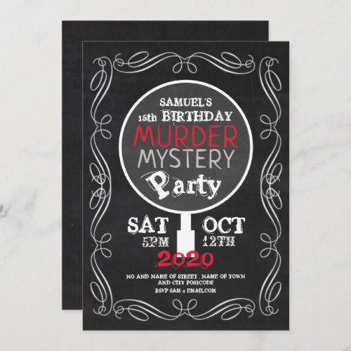 Murder Mystery Chalkboard Birthday Party Invitation